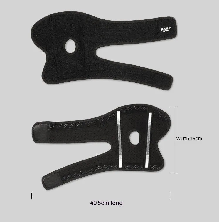 Black adjustable sports elbow guard worn on arm for basketball and badminton support