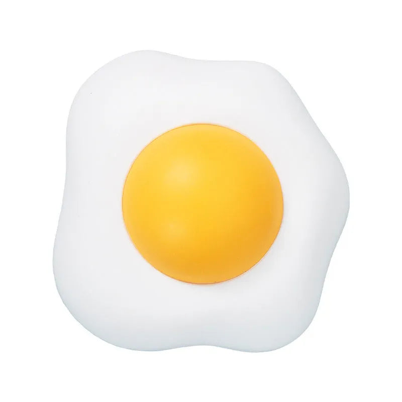 Interactive catnip ball toy in fried egg and poached egg shapes with natural filling
