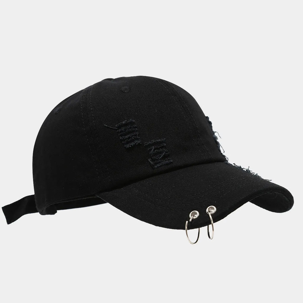 Men's adjustable denim peaked cap with dome crown in black, white, or light blue jeans colours
