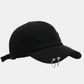 Men's adjustable denim peaked cap with dome crown in black, white, or light blue jeans colours