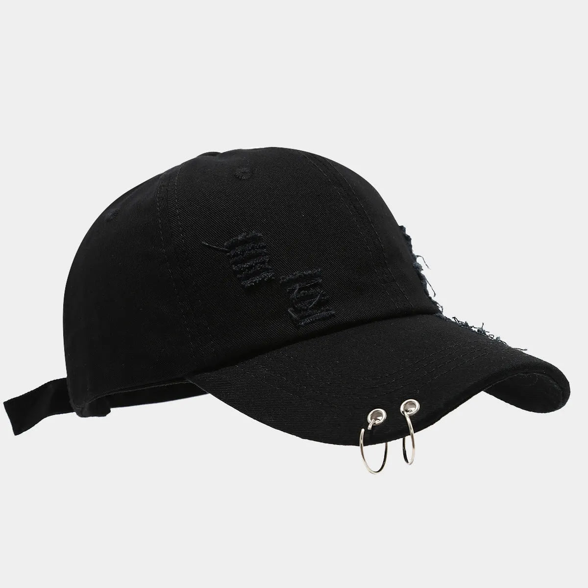 Men's adjustable denim peaked cap with dome crown in black, white, or light blue jeans colours