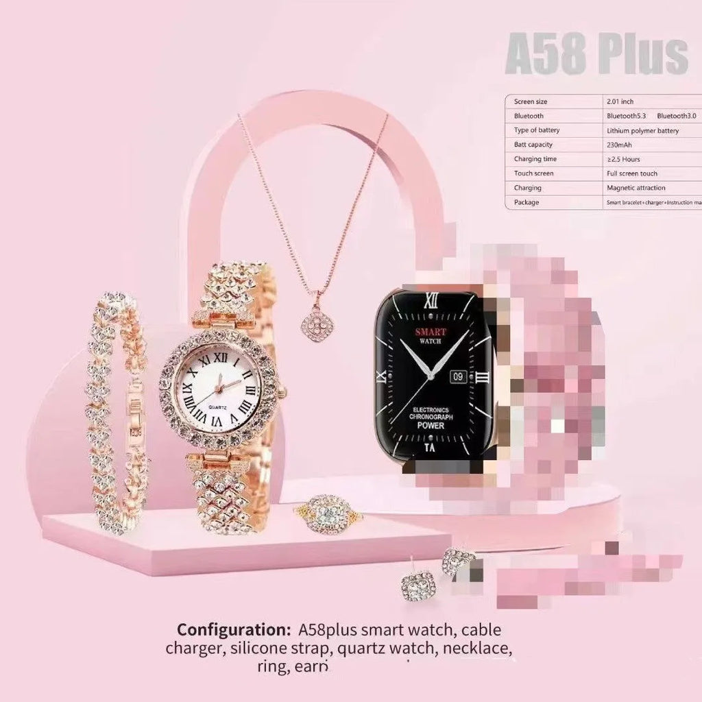 A58plus smart watch with TFT touch screen display showing interface, worn on wrist with head strap