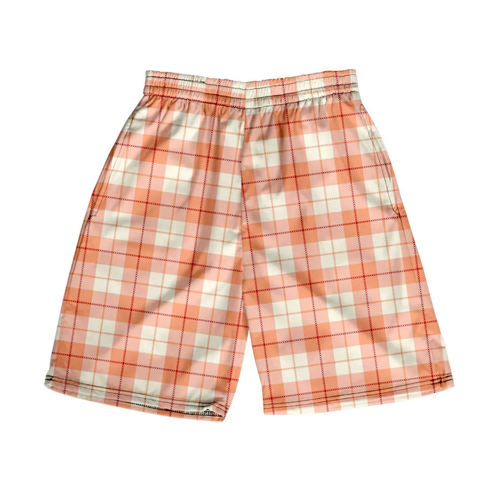 Men's plaid elastic shorts in straight cut design with digital printing