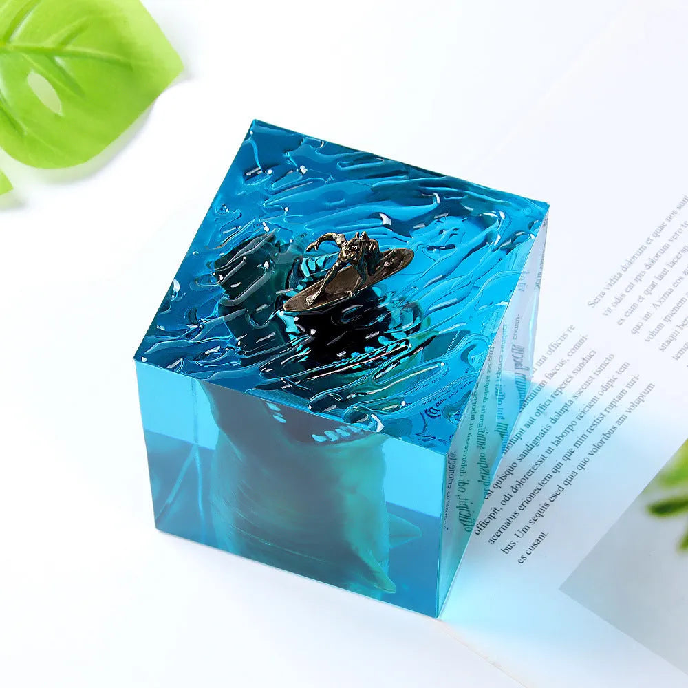 Clear epoxy resin shark surfer night light ornament in 5cm or 8cm size with lamp holder