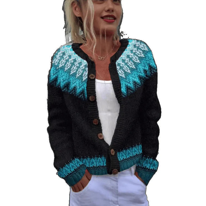 Yellow knitted cardigan coat with a raised 3D digital print pattern