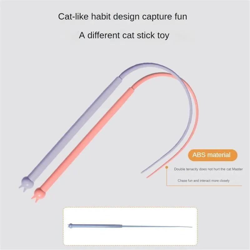 Blue cat teaser wand with silicone mouse tail and cat head design for interactive pet play