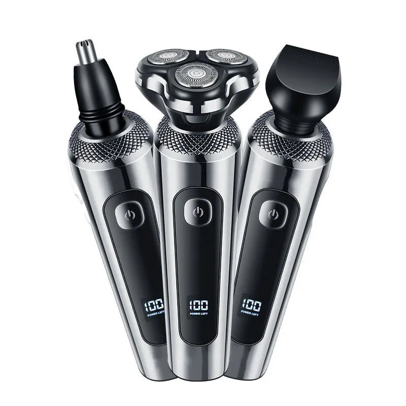 Digital USB rechargeable beard trimmer with LED display in five-in-one colour base