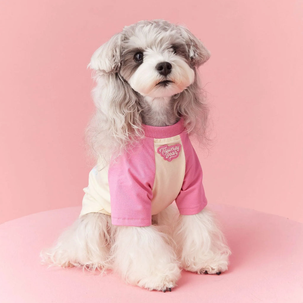 Cotton summer dog outfit with contrast embroidery in red or pink colours