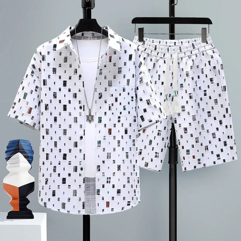 Men's casual sports shorts set with matching top in polyester fabric