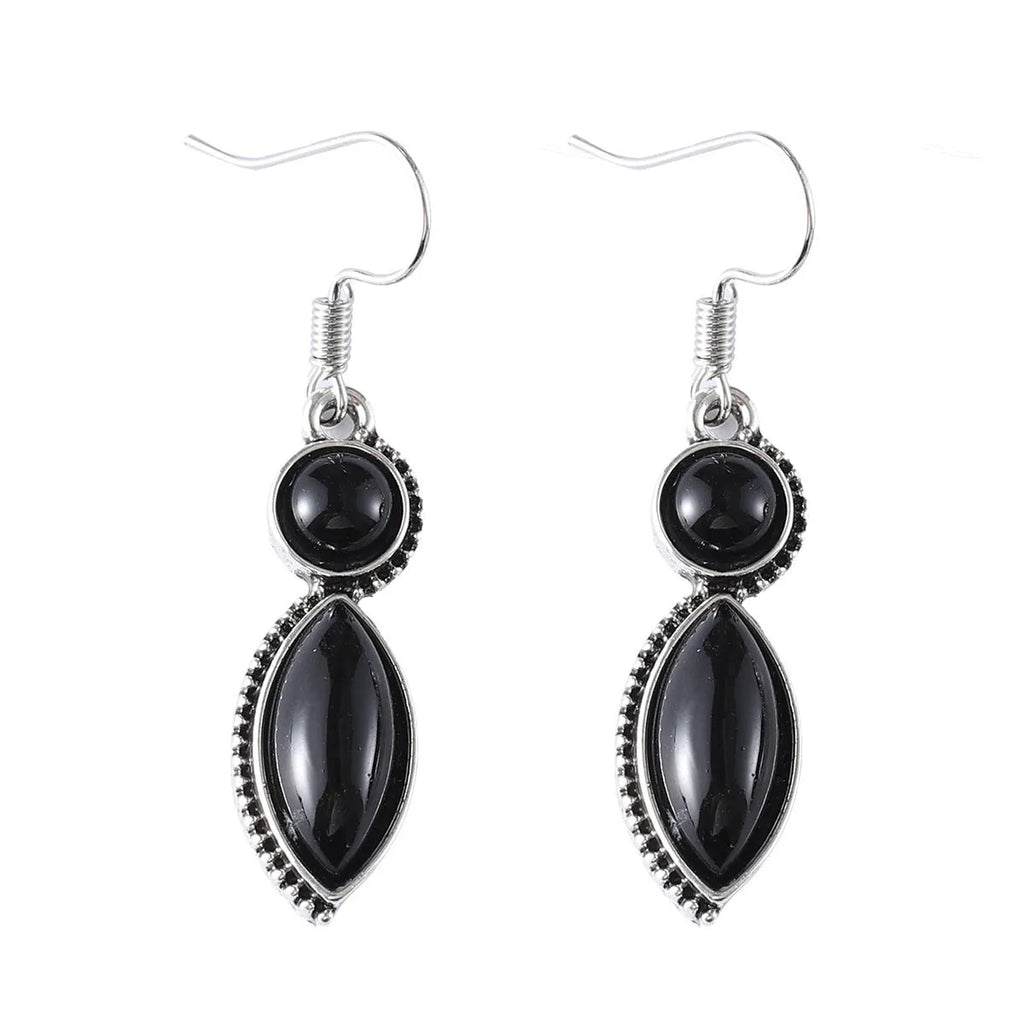 Black and purple vintage geometric zinc alloy earrings with round retro styling and electroplated finish