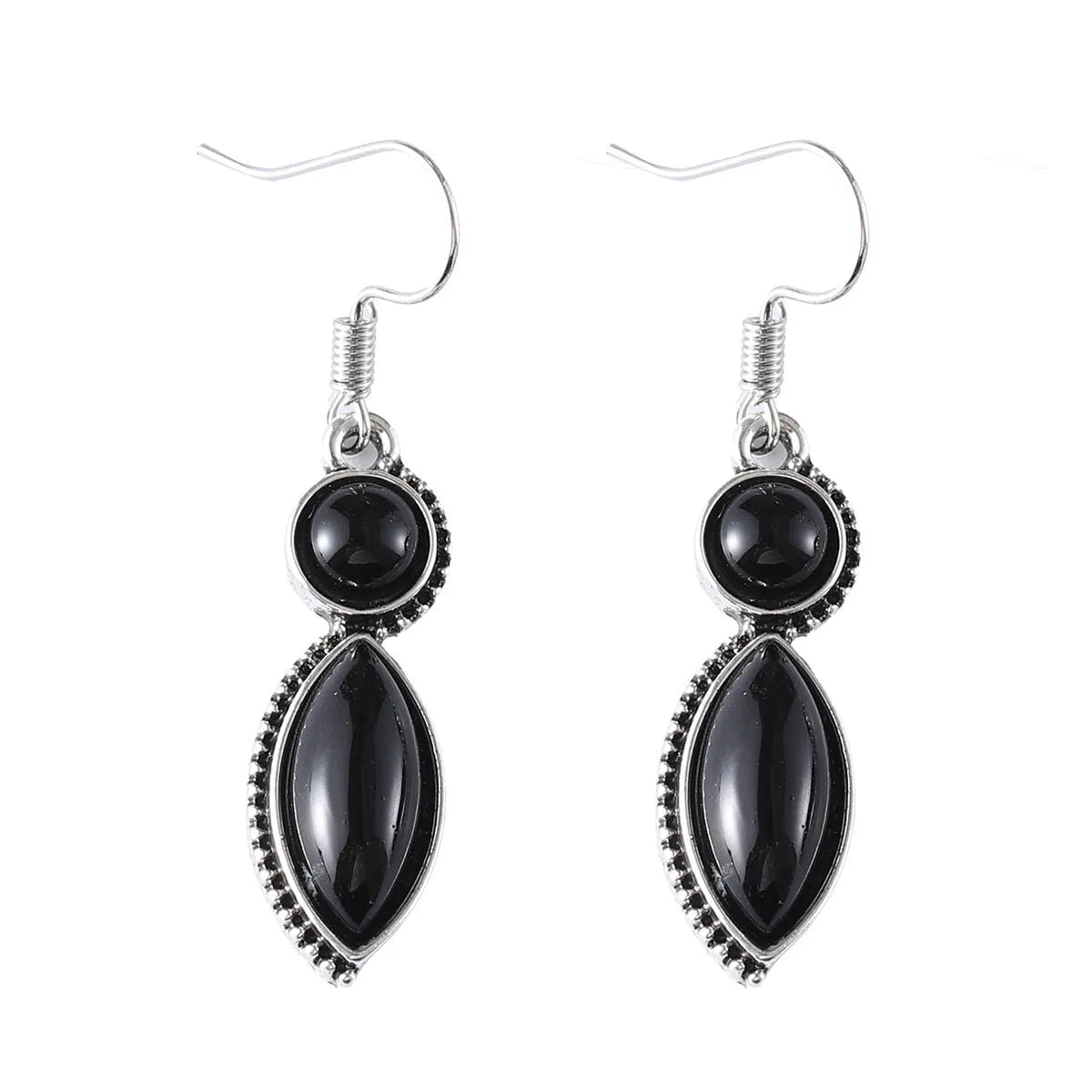 Black and purple vintage geometric zinc alloy earrings with round retro styling and electroplated finish
