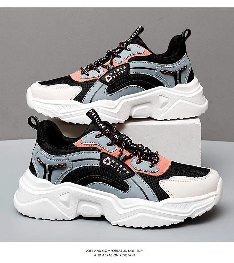 White women's casual sports shoes with mesh upper, PU sole, round toe, and ankle buckle.