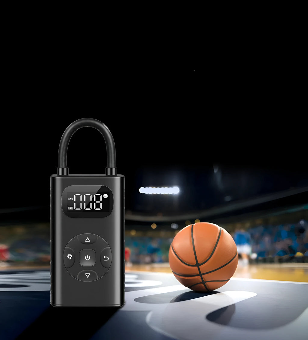 Black aviation material power bank tyre inflator with 16cm tube and USB cable