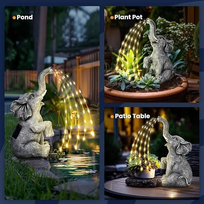 Resin elephant garden sculpture outdoor statue with LED light strip decoration