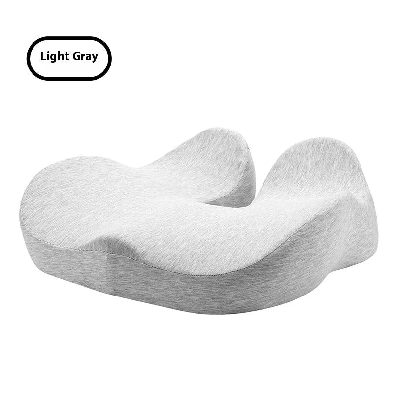 Office memory foam chair cushion in light grey colour showing 12cm thickness and 46x43cm dimensions