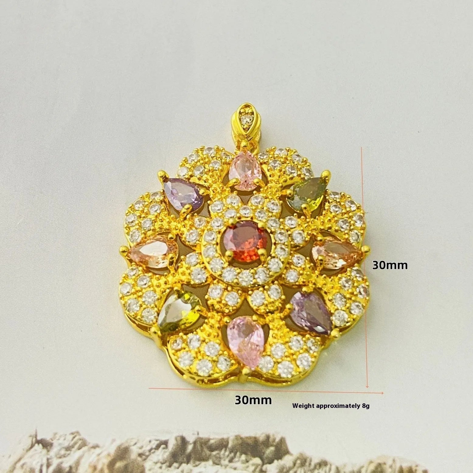 Women's colourful zircon flower pendant necklace in gold, champagne gold, or platinum colour finishes
