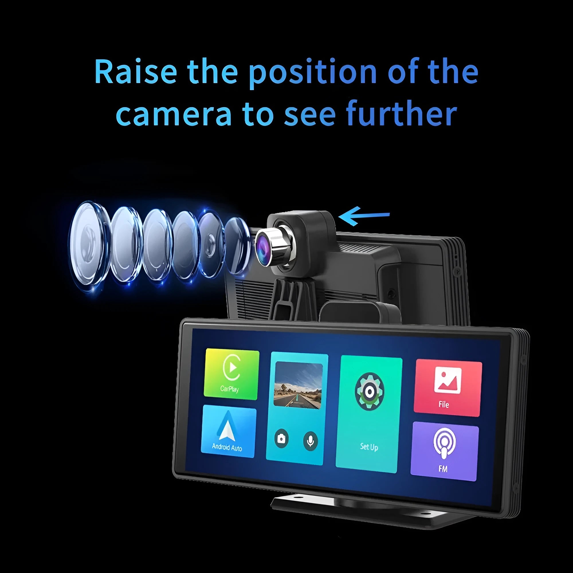 10.26 inch touch screen car dash camera unit with front and rear recording cameras displayed