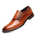 Men's plus size business formal shoes in black, wine red or yellow with breathable artificial PU upper, sizes 38 to 48