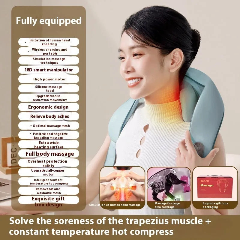 Blue foldable electric neck and back massager with rechargeable battery