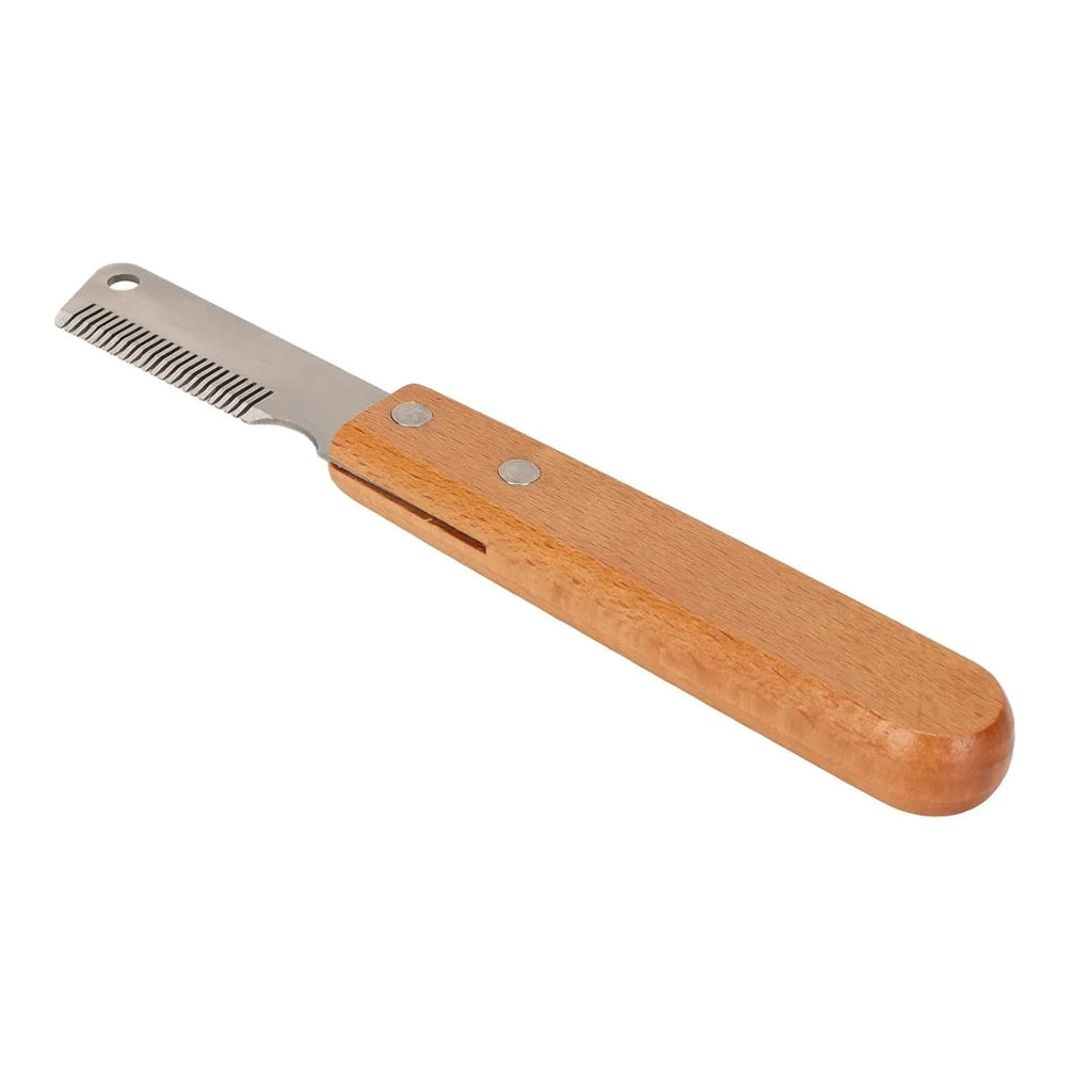 Wood handle dog stripping comb grooming tool for long-haired pets in two size options