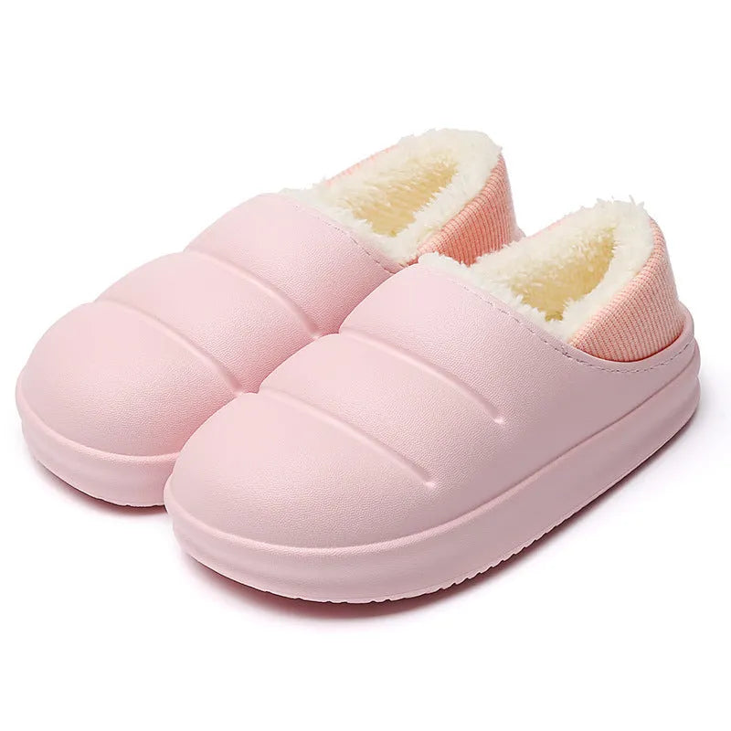 Waterproof EVA couple slippers in various colours with plush lining and non-slip soles