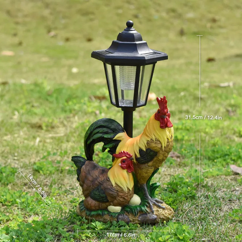 Solar hexagonal garden lamp resin craft in outdoor garden setting with decorative sculpture design