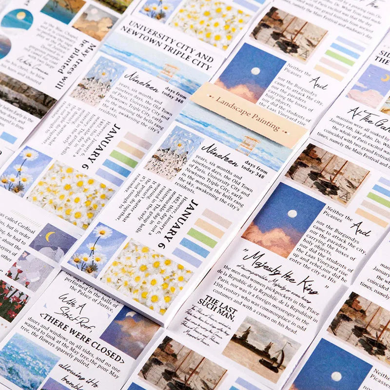 Paper sticker book featuring famous landscape paintings, 20 stickers per pack measuring 60mm by 120mm