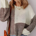 Dark khaki colour block drop shoulder loose sweater with long sleeves and a back tie detail