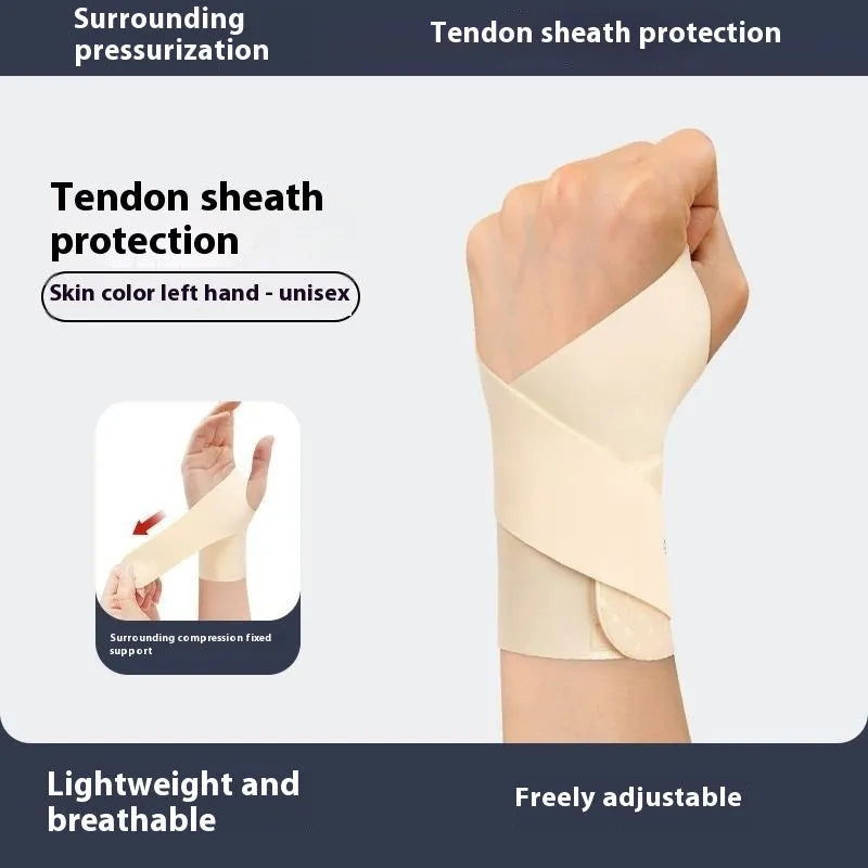 Adjustable black breathable wristguard worn on wrist for sports like badminton and tennis.