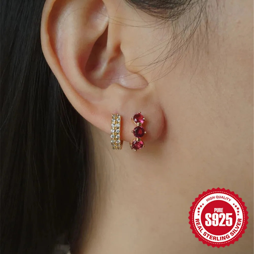 Golden-three diamonds colour sterling silver geometric earrings with inlaid zircon sunflower design.