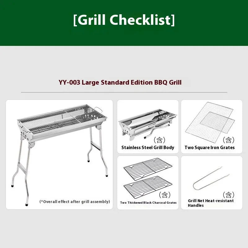 Stainless steel portable charcoal barbecue oven with turnover design and cooking accessories