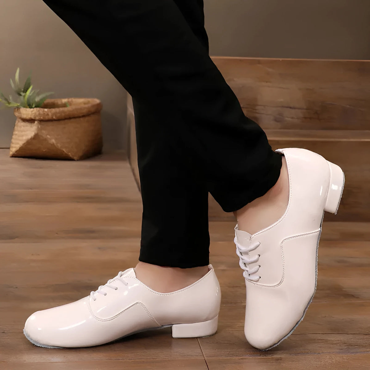 Men's black indoor dancing shoes with calf leather soles shown in sizes 38-45
