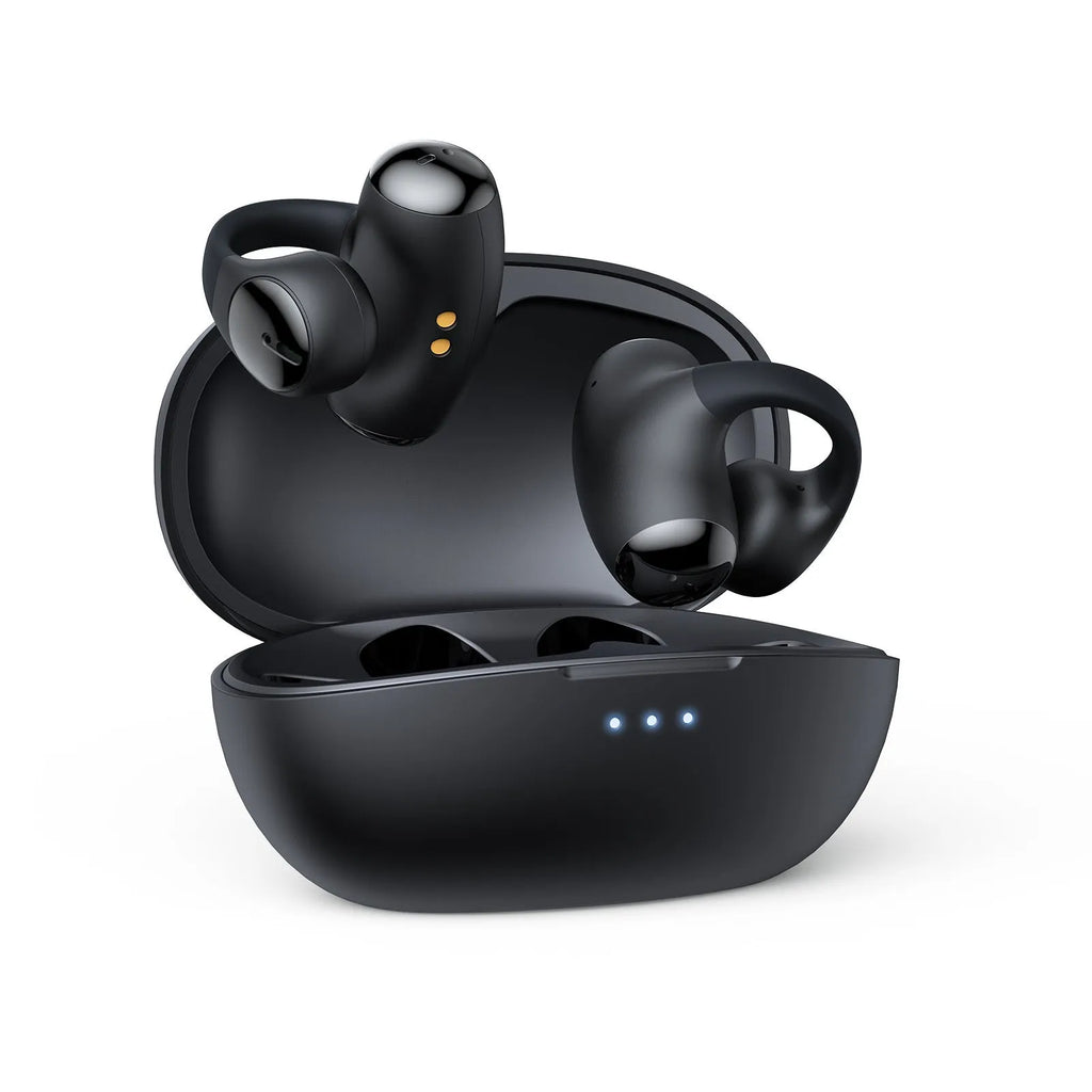 Black and white T306 Bluetooth wireless clip-on gaming and sports headset with ear hook design.
