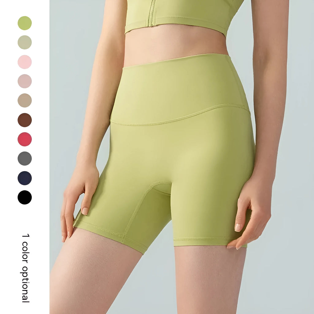 Women's high waist yoga shorts in leaf green colour made from nylon Lycra fabric