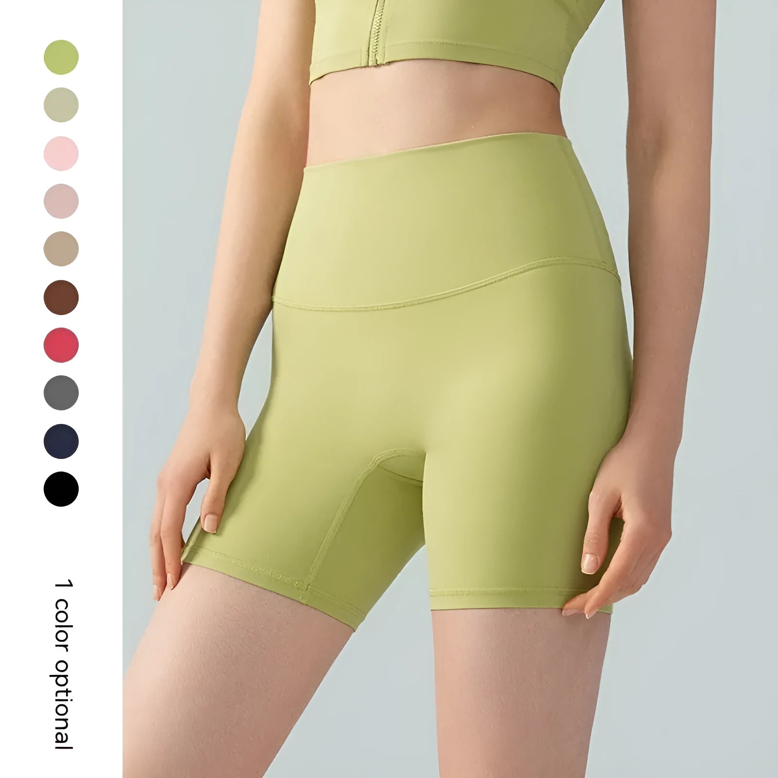 Women's high waist yoga shorts in leaf green colour made from nylon Lycra fabric