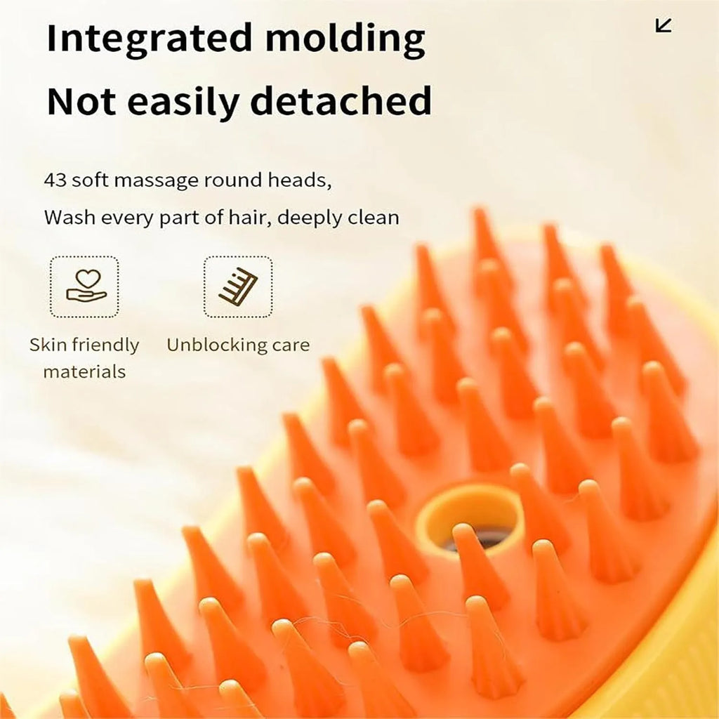 Rechargeable three-in-one cat steam brush with silicone teeth and massage function in green colour