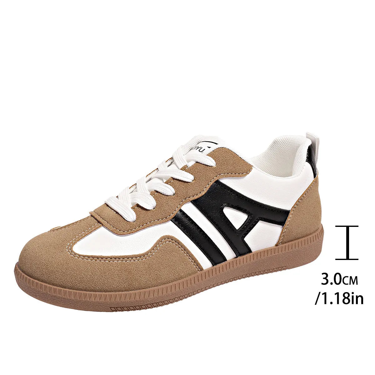 Women's retro colour matching lace-up jogging shoes in grey with low platform heel and round toe.