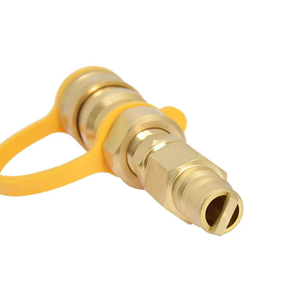 Gold-coloured brass propane conversion charging connector with American standard thread