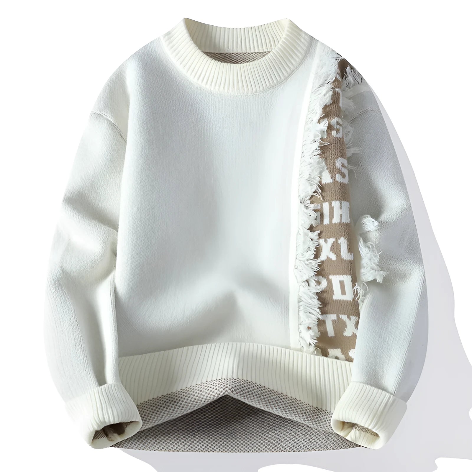 Men's loose fit knitted pullover sweater with ribbed hem in four colour options