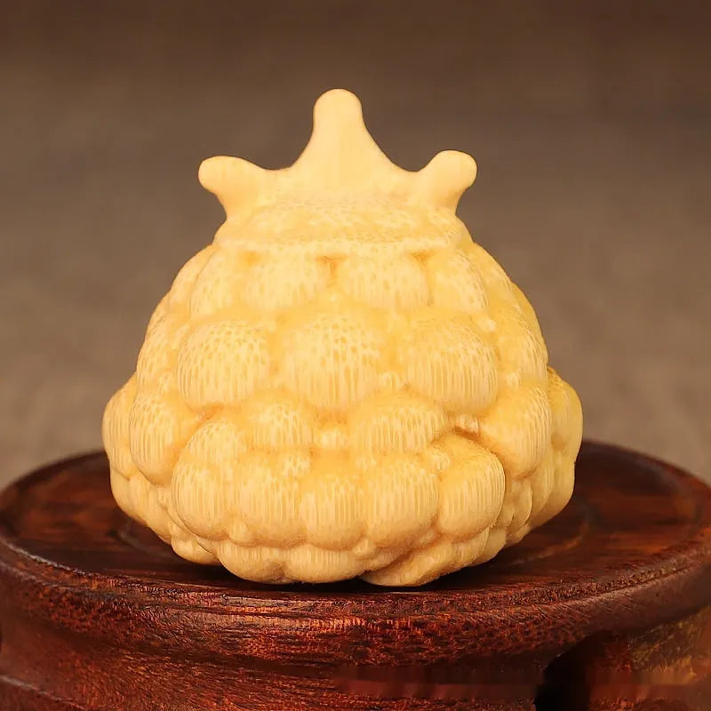 Solid bamboo carving of the Crown Princess Toad, a cute style decorative ornament.