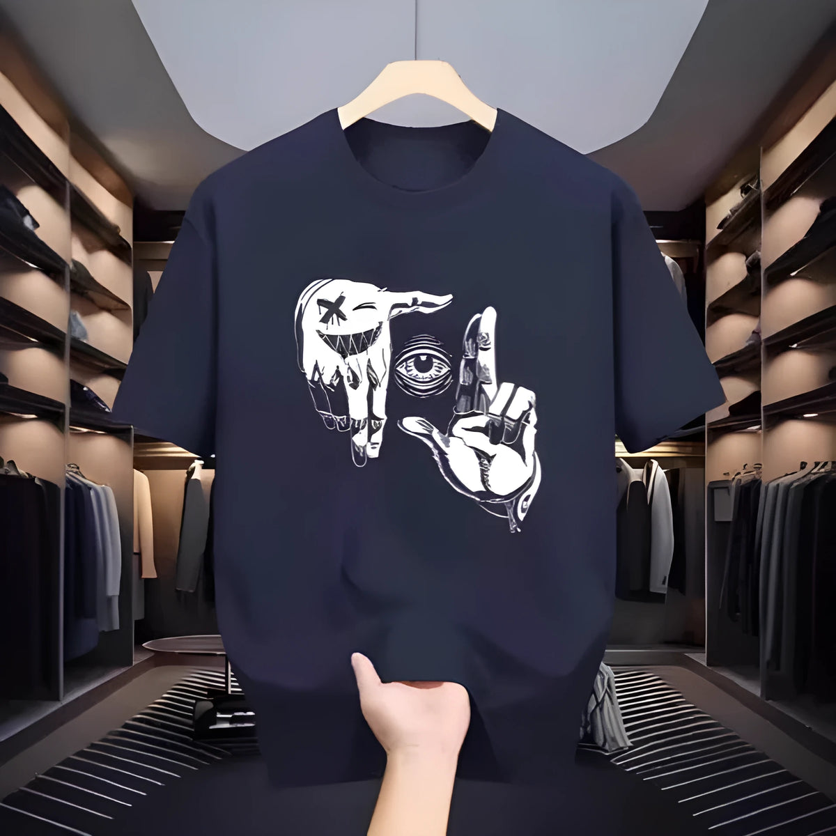 Men's mesh T-shirt with cartoon pattern, round neck and short sleeves in bird eye cloth fabric