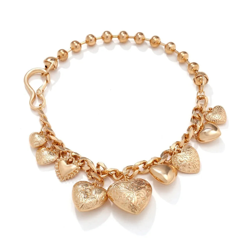 Exaggerated style carved heart pendant necklace for women in gold or white K on a regular chain.