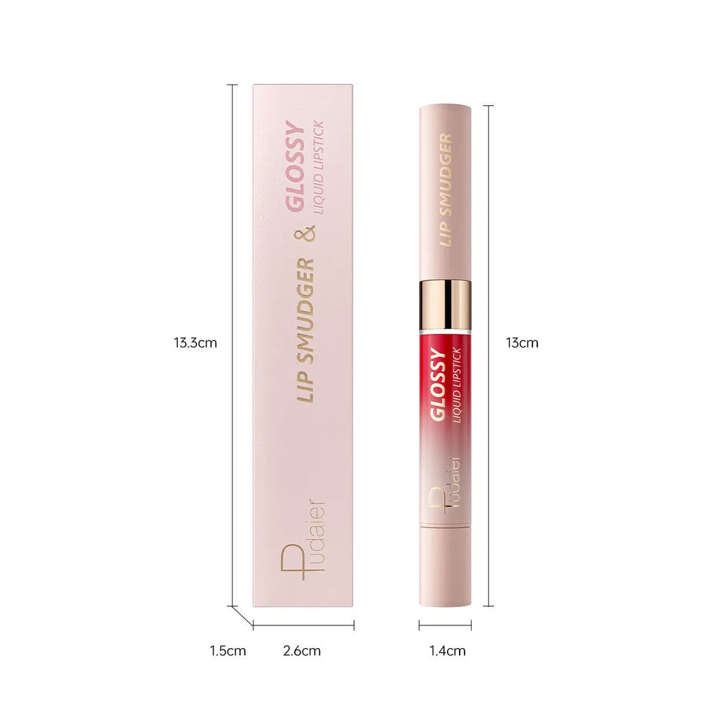 Double-headed lipstick with matte finish and lip gloss in ten colour options