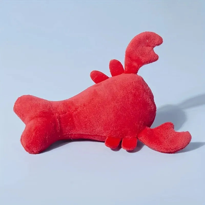 Red lobster plush dog toy with squeaker for small and medium dogs