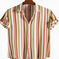 Men's short sleeved digital printed shirt in polyester for summer, showing colour and print detail