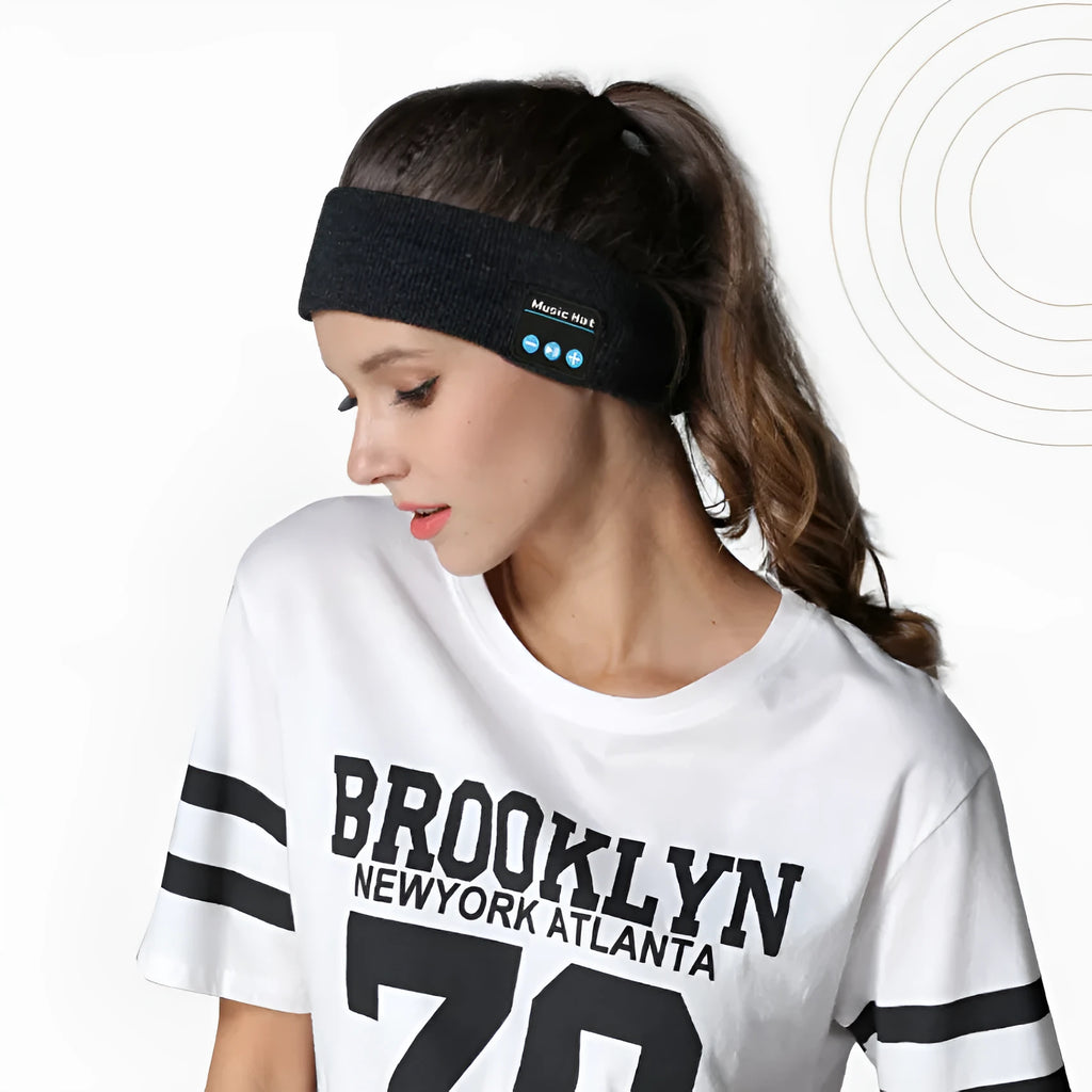 Bluetooth eye mask with removable sports scarf in black, dark grey, or grey-white colours