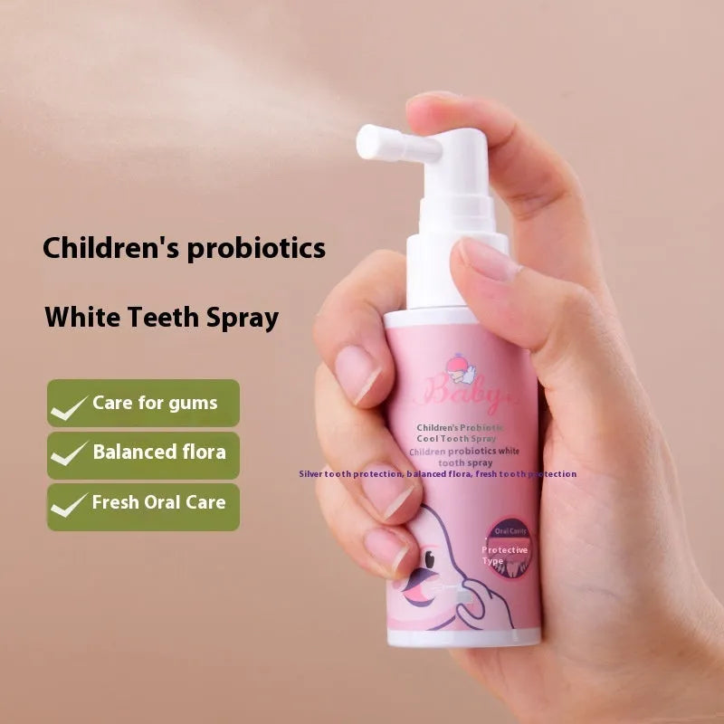 Children's probiotic teeth cleaning spray bottle in strawberry and orange flavours, 40ml anticavity oral care product