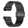 Stainless steel watch strap for Garmin Fenix smartwatches in silver, black, gold, and rose gold colours
