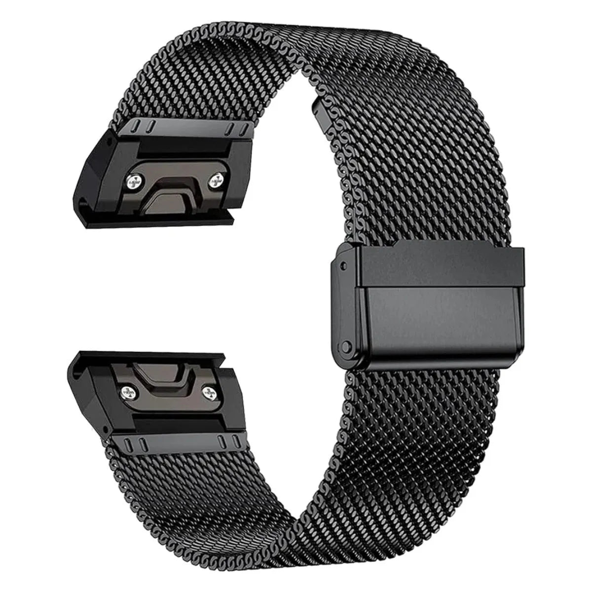 Stainless steel watch strap for Garmin Fenix smartwatches in silver, black, gold, and rose gold colours