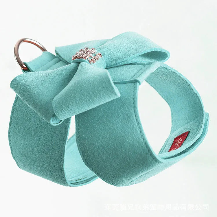 Bowknot design dog chest strap harness in microfiber available in multiple colours and sizes